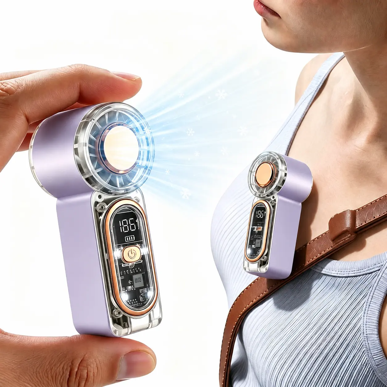 Mini Portable Handheld Clip Fan - Solo Unit with 3200mAh Rechargeable Batteries, 5 Variable Wind Speeds, Adjustable Rotatable Airflow Angle, Safety Guard, for Travel Office Use, Portable Fan, Handheld Clip Cooling Fan