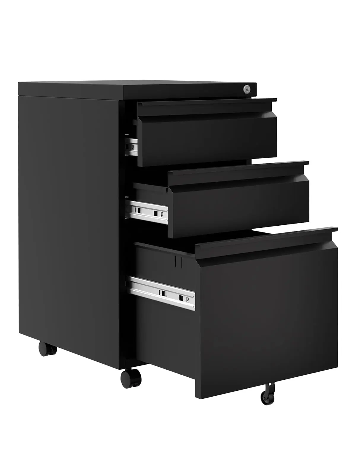 Black Locking Rust-Resistant Sturdy Contemporary Modern Metal 3-Drawer Mobile Filing Cabinet with Wheels - 14.57"w x17.32"d x23.62"h, Adjustable, Assembly Required, Quick Setup, Space-Saving Under Desk Organizer for Home Office, Fits Letter/A4/Legal Files
