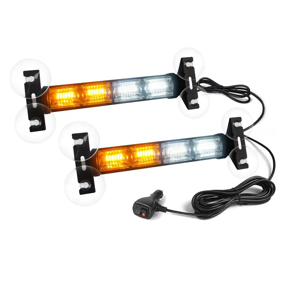 48 LED Amber White Work Light  Bar, 2-1 Interior Dash Windshield Lights Safety w/Suction Cups for Construction Vehicles, Trucks, Car, Tow/Plow Truck