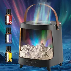 Flame Aurora Humidifier USB Aroma Diffuser Desktop Ambient Light Simulated Colorful Aurora Flame Design Includes Essential Oils Ultrasonic Quiet Humidification Ideal for Bedroom Office Yoga Home Decor Winter Christmas Halloween Gifts