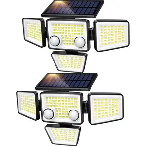 Solar Outdoor Lights - 3000LM 188 LED Motion Sensor Outdoor Lights, 4 Heads  Light,IP65 , Easy Install,270Wide Angle Flood Wall Light with 3 Modes for Backyard Yard (2 Pack)
