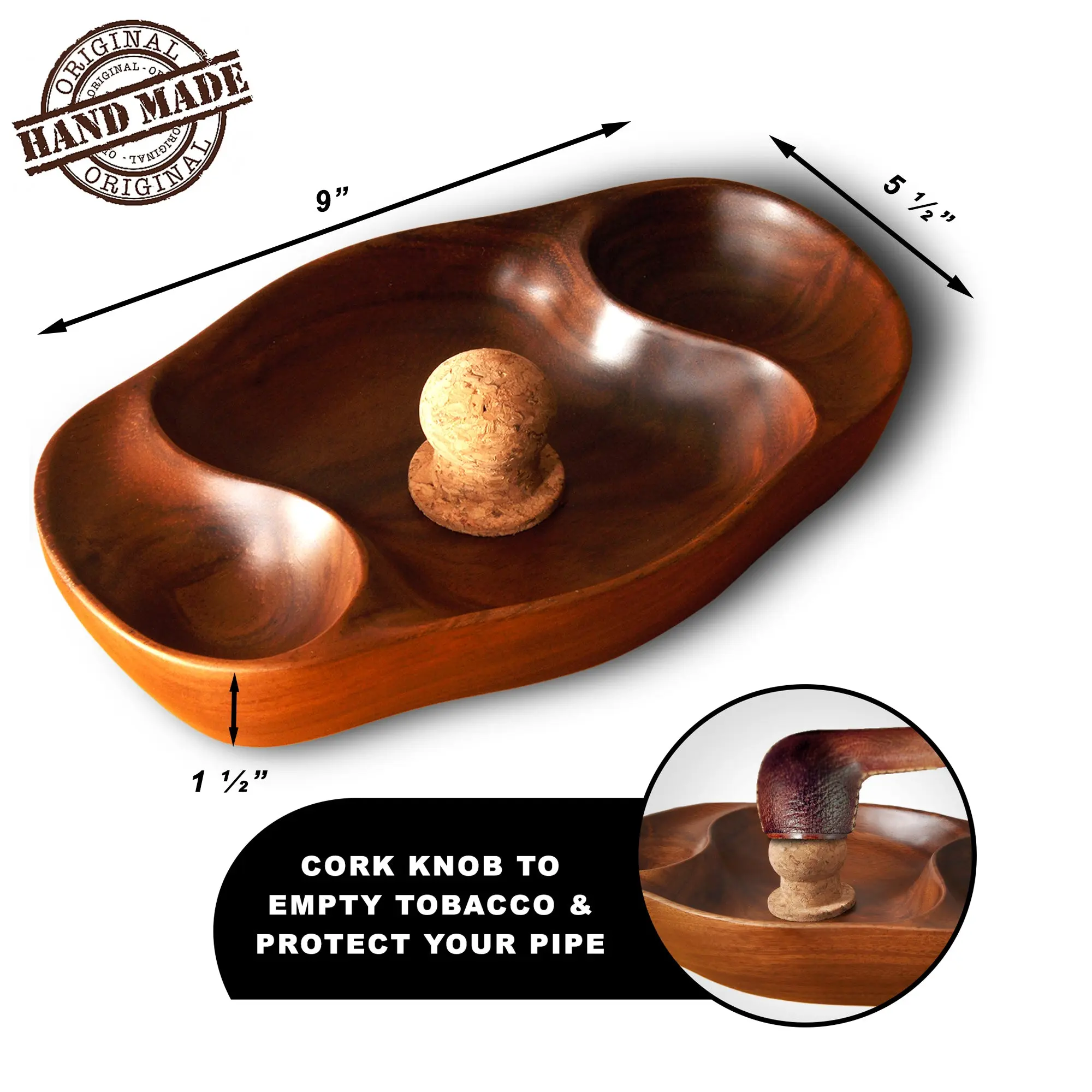 Briar & Oak - Wooden Ashtray for Tobacco Pipe with Cork Knocker holds 2 ...