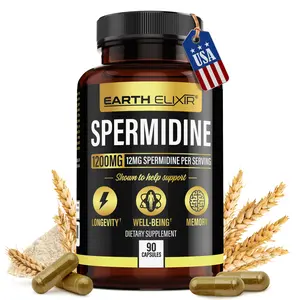 Earth Elixir Spermidine Supplements 1200mg (90 Capsules) – Anti Aging - 3rd Party Tested (12mg Spermidine powder) Max Purity - 100% Pure Espermidina- Fermented Wheat Germ Extract - NMN Alternative