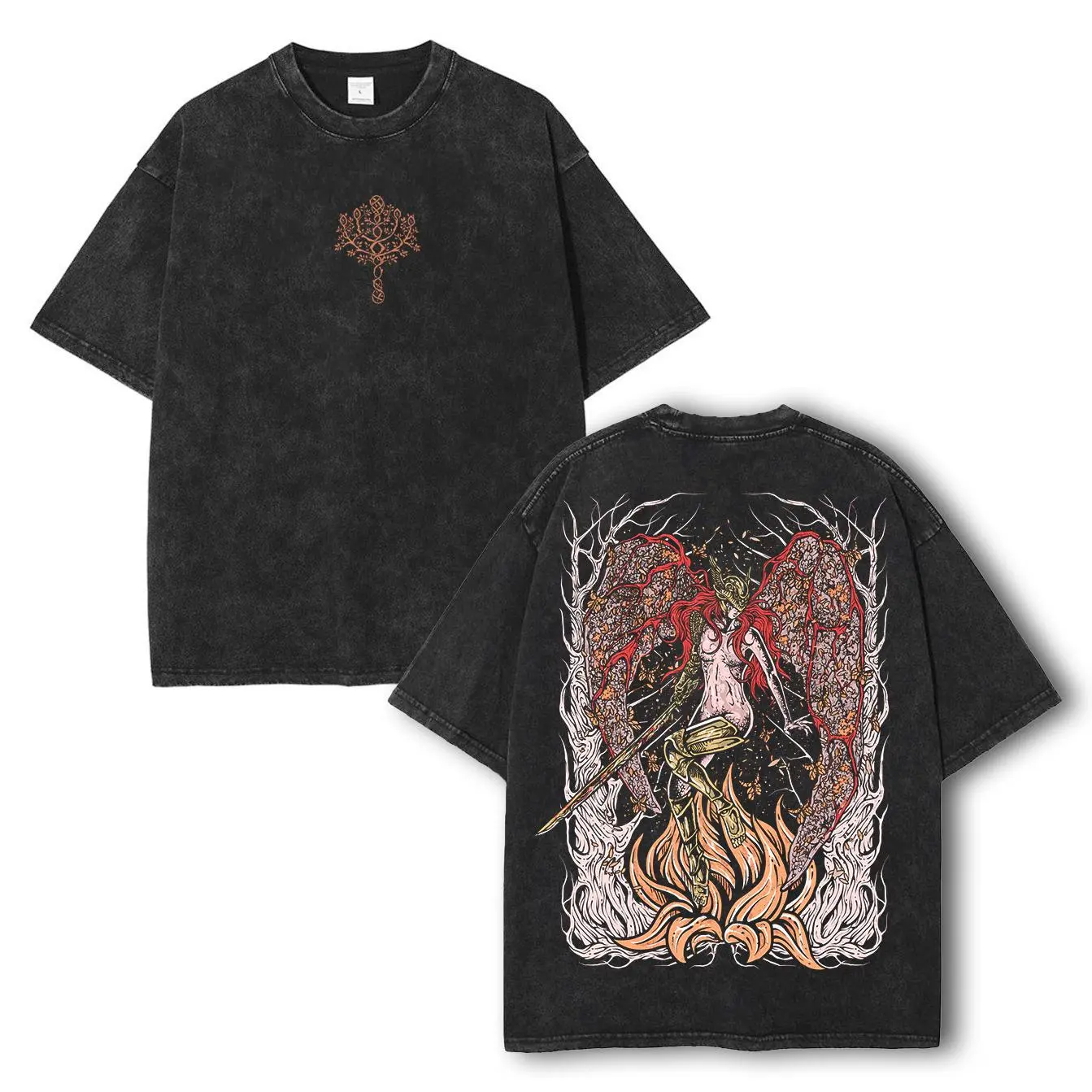 Elden Ring Midra Lord of Frenzied Flame Unisex Acid Washed Lightweight Cotton Hoodie T-Shirt, Gift For Game Fan, Streetwear Casual Top Graphic Menswear