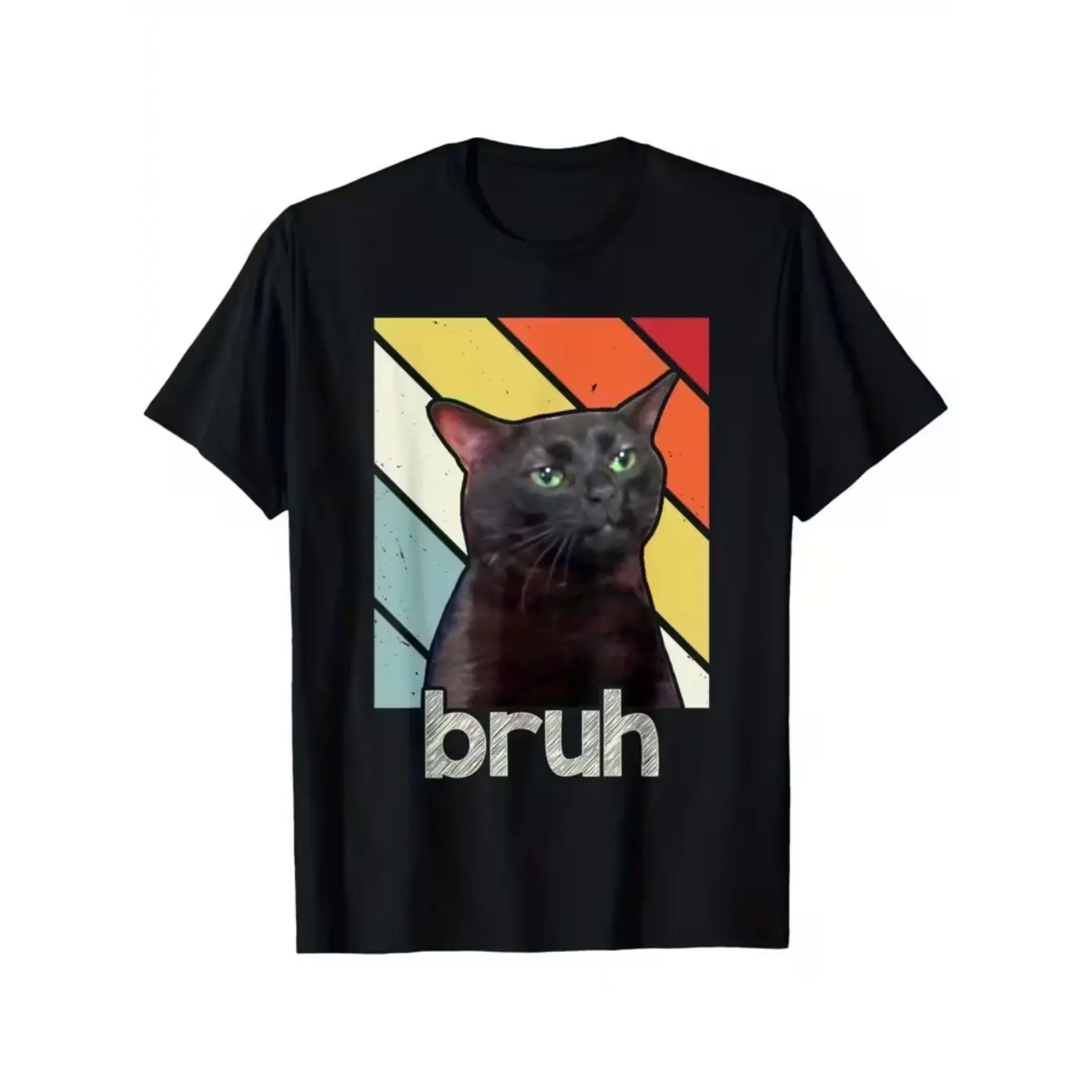 Men's Graphic Print T-Shirt, Classic Funny Cat Meme Design, Soft Customized Retro Crew Neck with Regular Fit for Casual Wear, Menswear, Fitted, Garment, All Seasons, Funny Vibes, Tshirt, Round Neck, Soft Fabric, Funny Graphic Tee