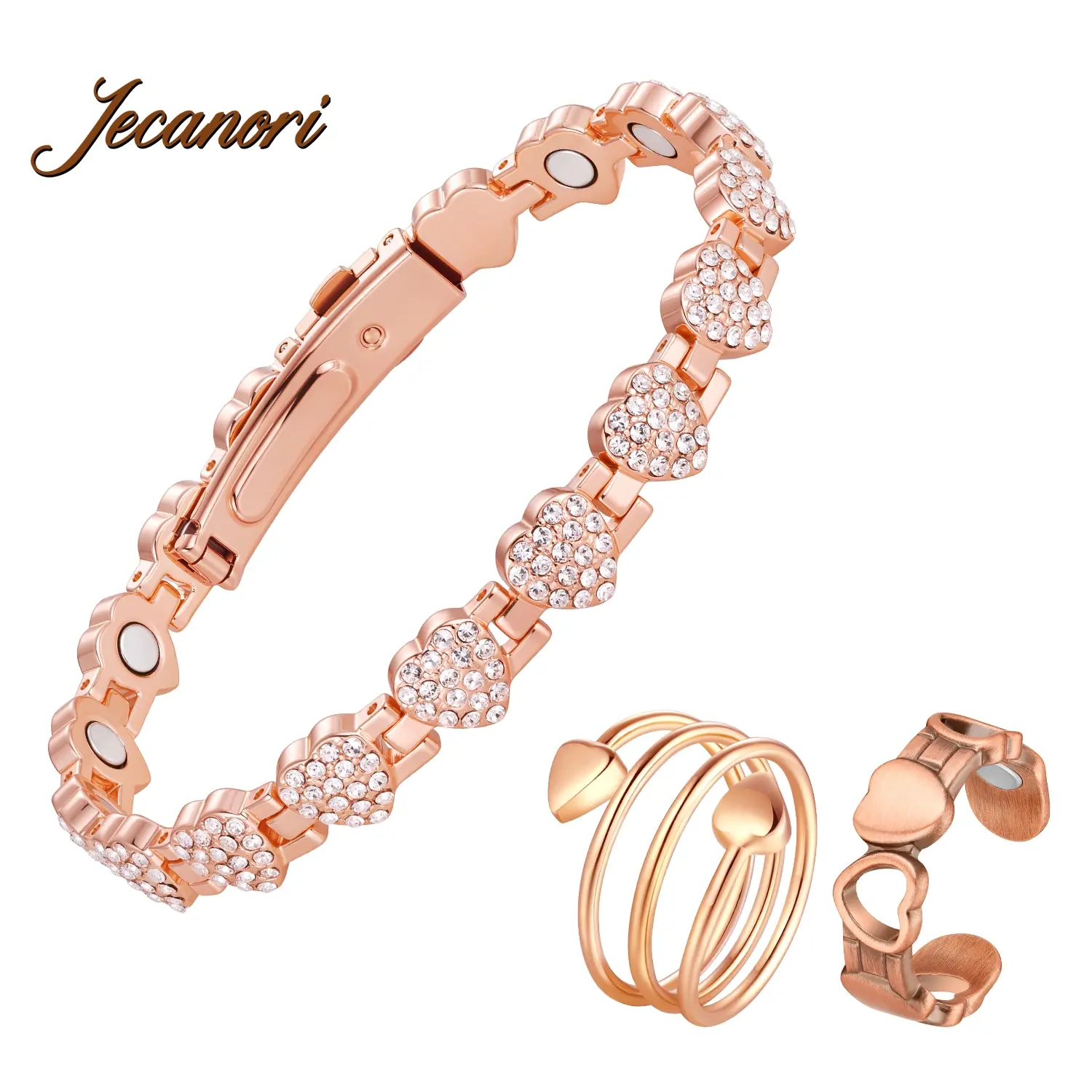 Jecanori Cuff Bracelets for Women, Metal Jewelry with 3800 Gauss Magnets and Dazzling Zirconia, Luxurious Gift Option, Cuff Bangles Bracelets, Heart Shaped Bracelet