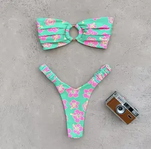 Tropical Bandeau Bikini Set, Swimwear, Cute Bikini, Hawaiian Swimsuit, Beach Clothes, Beachwear, Push Up, Summer Swimsuits, Colorful Swim, Vacay, Vacation Vibes, Spring Outfits, Swimming, Pool Day, Bachelorette, Hawaii