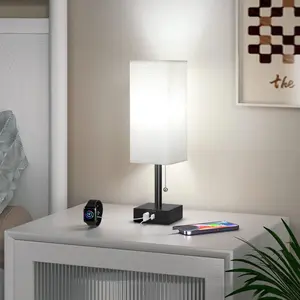 Table Lamp For Bedroom With USB,Bedside Lamp With USB CCharging Ports,Adjustable 3color LED Light For Home Decor/Nightstand/Office,Included Bulb And Fabric Lamp Shade