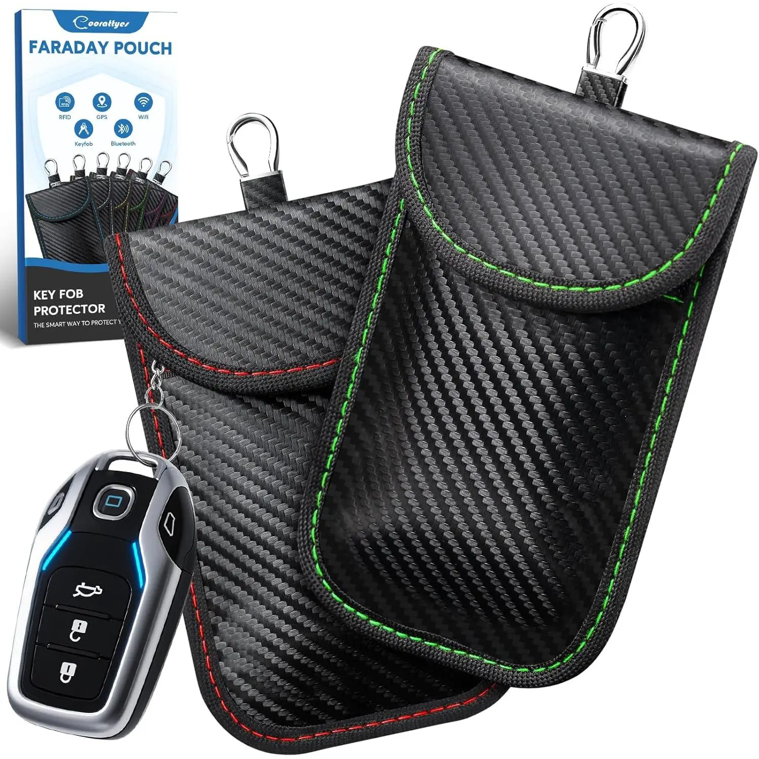 Faraday Bag Key Protector, 2 Pack Signal Blocking RFID Key Fob Protector Pouch, Anti-Theft Car Security Cage (Red+Green, Small), Car Key Cover, Faraday Bags For Car Keys