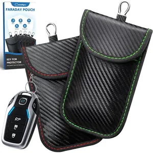 Faraday Bag Key Protector, 2 Pack Signal Blocking RFID Key Fob Protector Pouch, Anti-Theft Car Security Cage (Red+Green, Small)