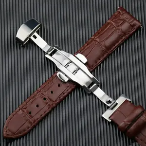 Genuine Leather Crocodile Pattern Watch Strap, Stainless Steel Butterfly Buckle, Quick Release Lugs, //light, Unisex, 18/20/22mm, Versatile Strap