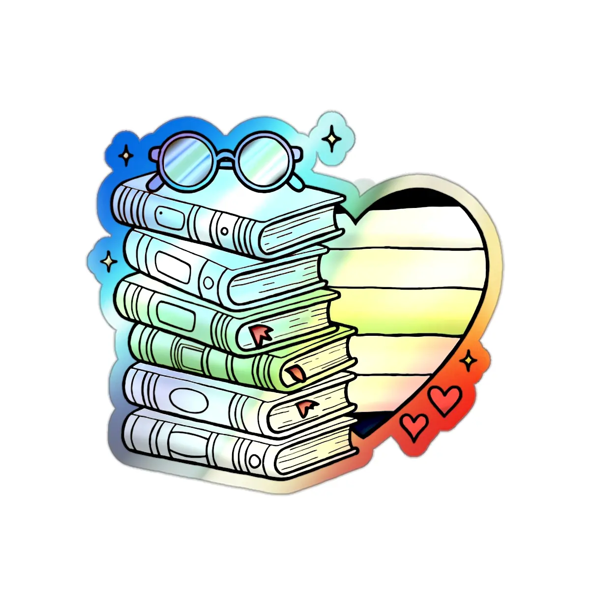Agender Pride Holographic Book Stack Sticker - LGBTQ+ Laptop Journal Water Bottle Sparkle Decal, Iridescent Rainbow Die-cut
