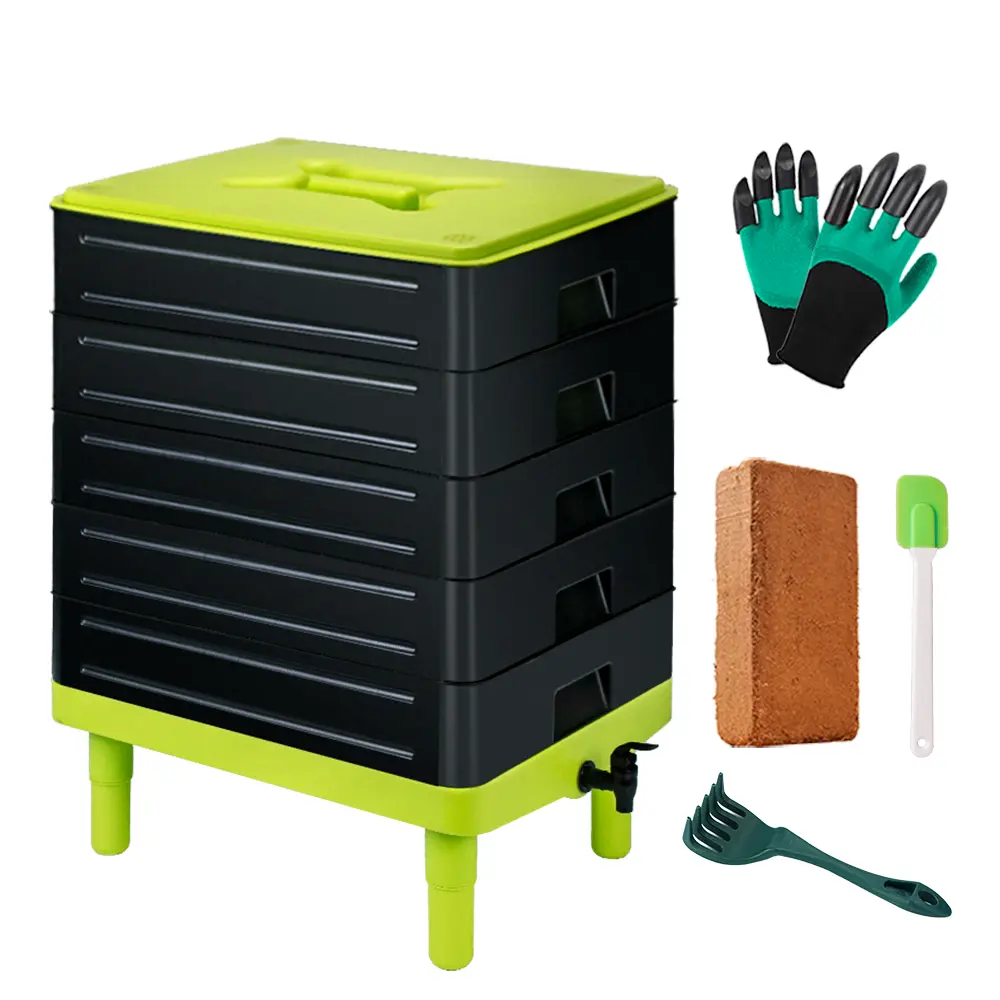 5 tier worm compost bin large capacity garden yard aerobic composting bin food waste rotting compost organic fertilizer vertical outdoor leaf fermentation bin worm worm bin