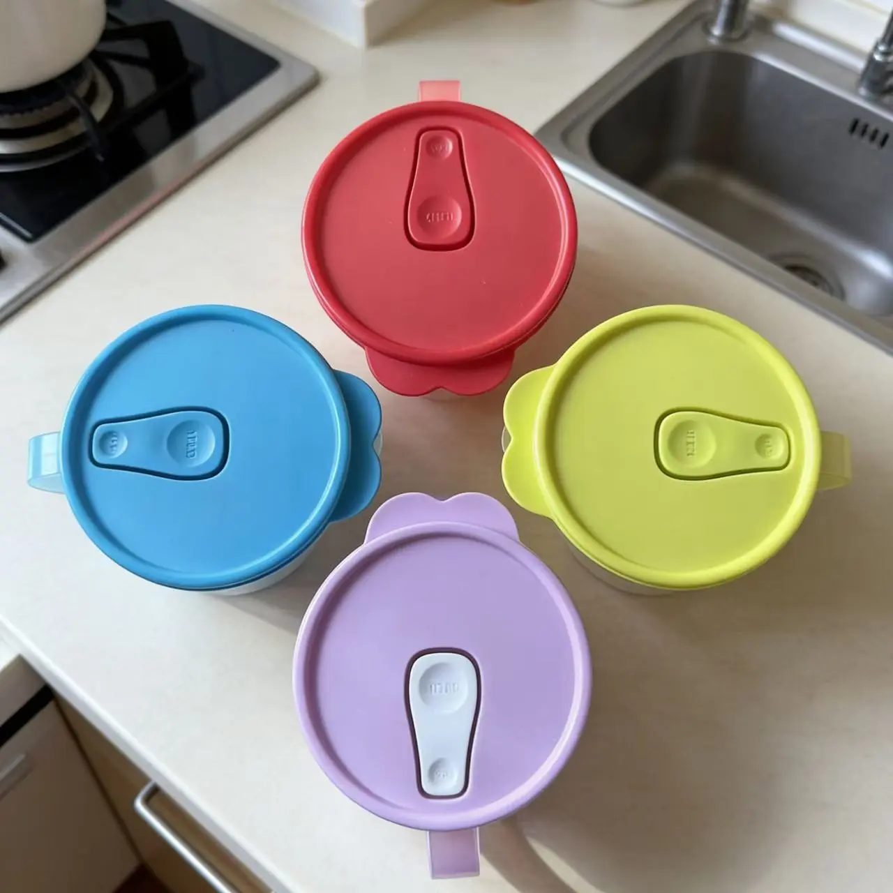 4-Piece Microwave Safe Serving Bowls with Handles, Bowl Set, Meal Prep Bowls, Food Storage Containers, Lunch Box Preservation Boxes, Breathable Valve, Kitchen Accessories