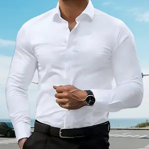 Gentle Men's Stretch Dress Shirts Short Sleeve Slim Fit Business Casual Button Down Shirts Muscle Fit Men's Dress Shirts Shortsleeve Menswear gifts for dad Polo Quick-Dry Striped Set Wrinkle-Free Four-Sided