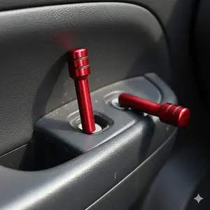 Upgrade Car Door Lock Knobs with Aluminum Alloy Covers, Universal for Truck Front & Rear Doors. Durable Anti-Slip Pull Pin Design, Easy Installation Vehicle Maintenance Accessory, Interior Lock Modification Metal Kit, Car Accessories