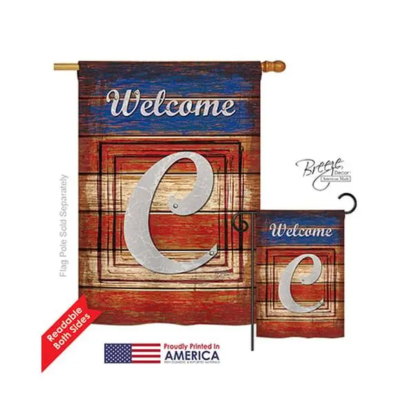 Breeze Decor 30107 Patriotic C Monogram 2-Sided Vertical Impression House Flag - 28 x 40 in.
