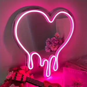 New Melting Heart Neon Acrylic Mirror Sign with LED Light-Shatterproof Rustproof Lightweight Adjustable Brightness & Moisture Resistant - Superior Aesthetic Appeal Neon Light Mirror