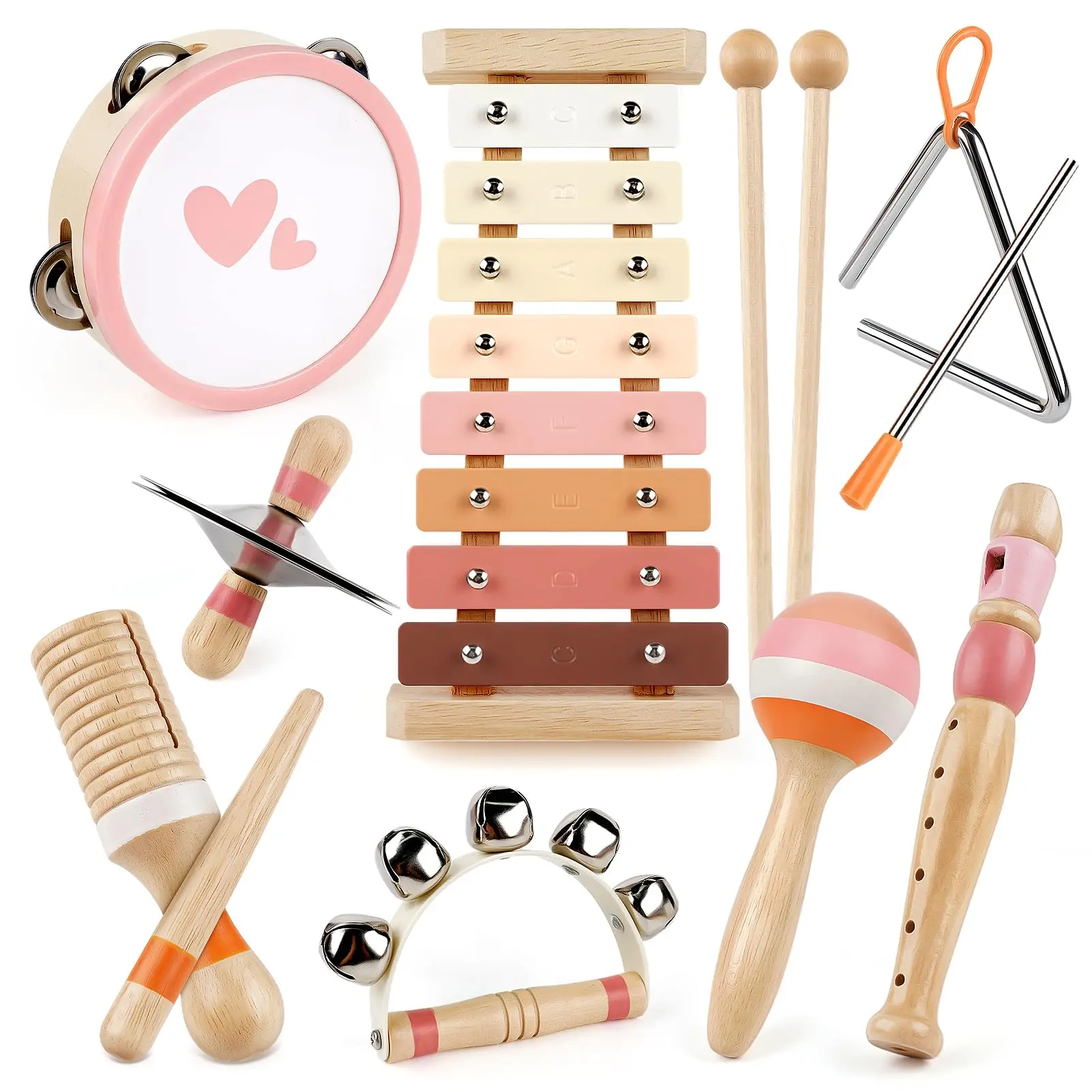 Joyreal Wooden Musical Toys - 8 in 1 Musical Instruments Sets for Toddlers -Wooden Montessori Toy -  Christmas Birthday Gifts for Toddlers Play