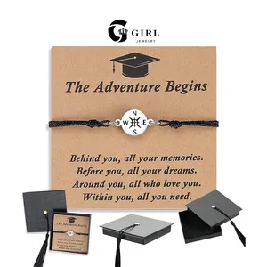GGIRL Graduation Gift Rope Bracelet With Gift Box&Card"Graduation Is the Start of Adventure" for Women Men Youth Encourage Motivate Bless Bracelet Friendship Classmate Souvenirs Ideal Meaningful Graduation Ceremony/Party Gift
