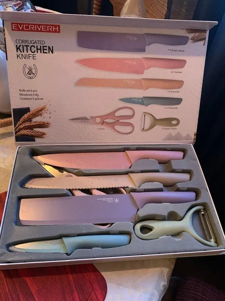 6 PCS Colorful Kitchen Knife Set with Non-Stick Coating, Chef Boxed Knives Set for Cooking