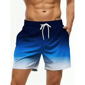 Kyn Apparel Gradient Color Block Graphic Beach Shorts For Men Colorful 3D Print Board Shorts Casual Breathable Short Pants Loose Swim