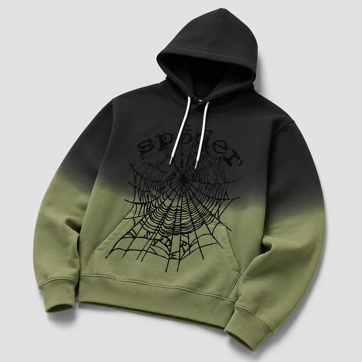 Sp5der OG Web Ombre Hoodie, Men's Spider Web Graphic Pullover Sweatshirt, Streetwear Logo Hoodie