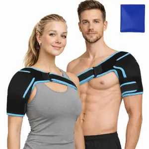 Adjustable Shoulder Brace Reusable Gel Ice Pack Hot Cold Therapy Compression Support Wrap Rotator Cuff Pain Relief Comfort Fit for Men Women Left Right Shoulder Daily Injury Recovery Healthcare Care