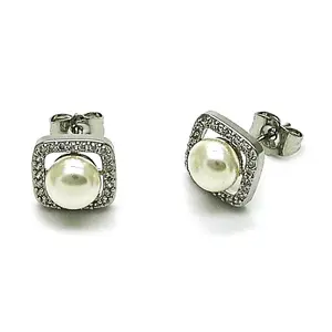 White gold filled pearl stud earrings