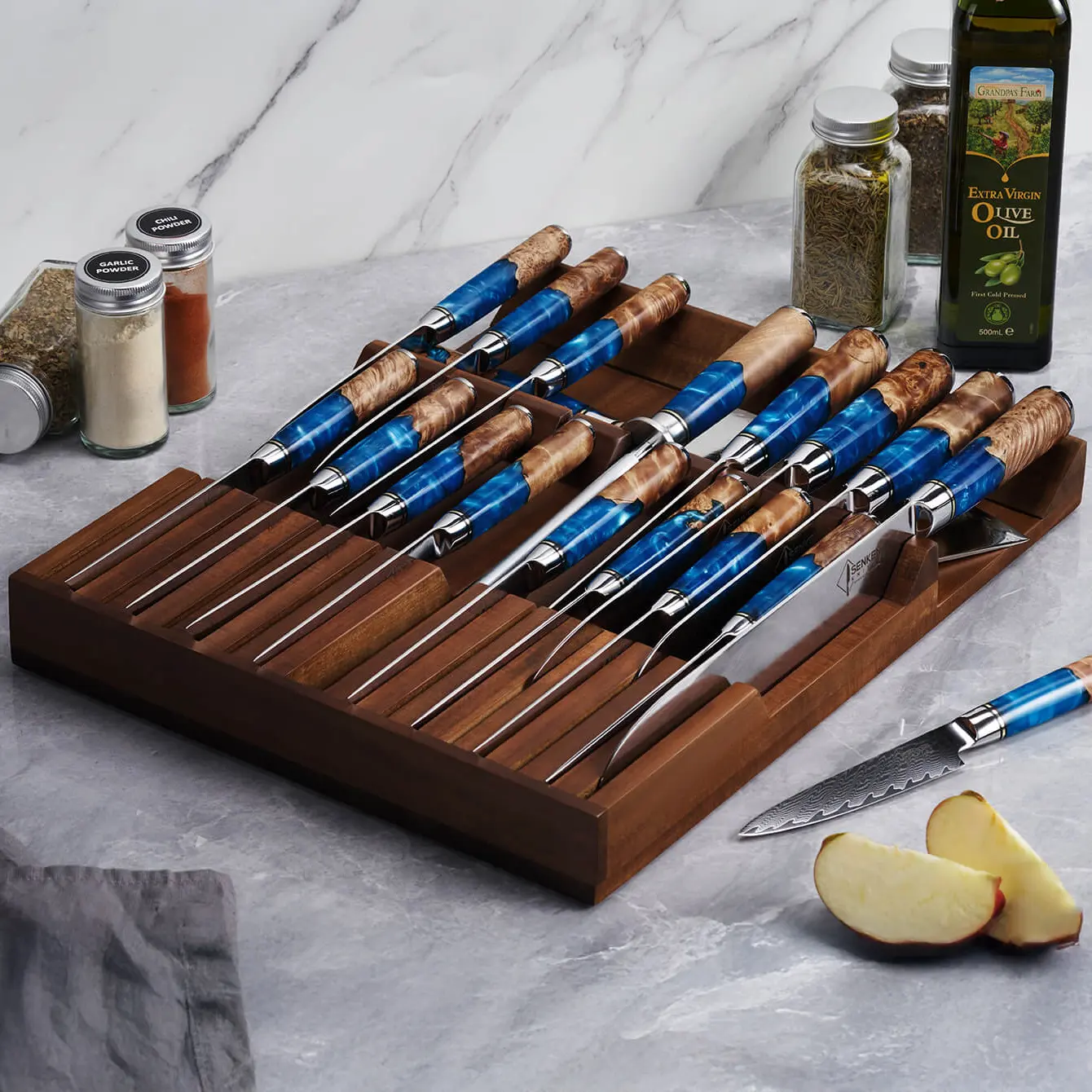 In-Drawer Knife Storage Block - Acacia Hardwood Knife Storage with 17 Slots In-Drawer Knife Storage Block - Acacia Hardwood Knife Storage with 17 Slots