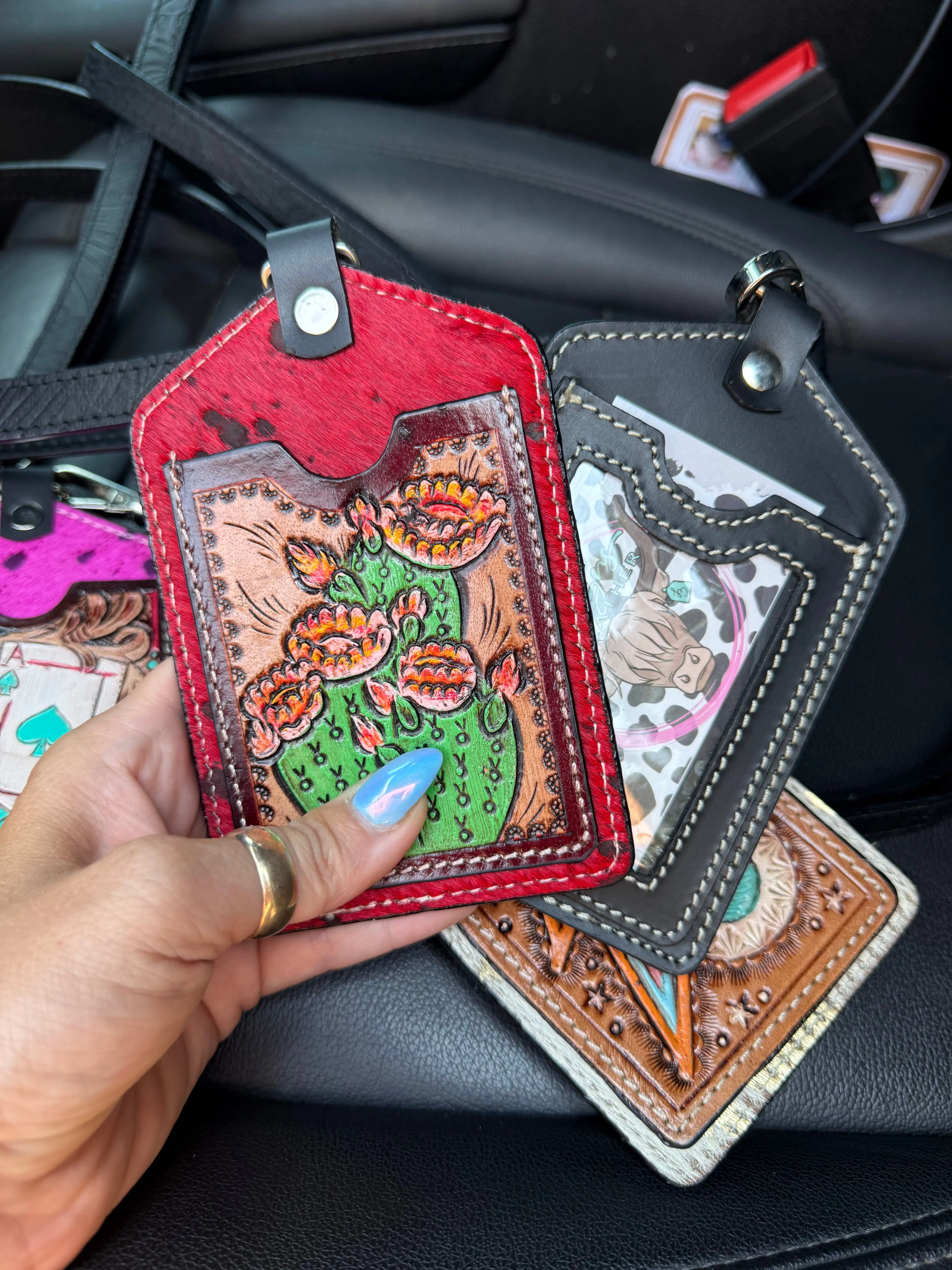Red Leather Cactus Lanyard – ID + Card Holder Red Leather Cactus Lanyard – ID + Card Holder
