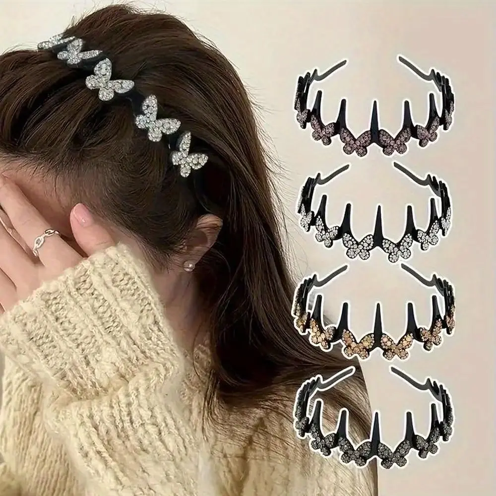 Women's Fashion Rhinestone Headbands - 4pcs Non-Slip Wave Shape Butterfly Crystal Hair Accessories for Women, Fashion Headbands,back to school,back to school haul