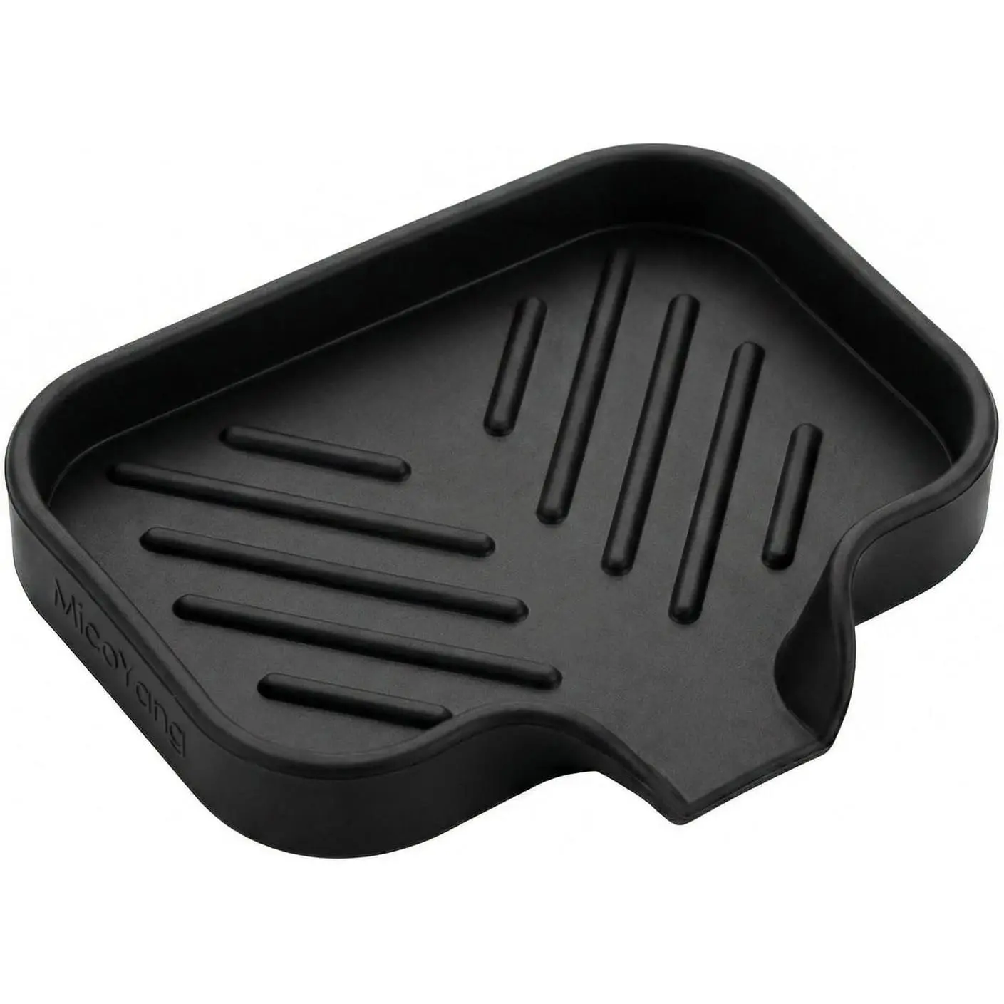 Silicone Soap Dish with Drain Spout, Self-Draining Sink Organizer Tray for Bathroom and Kitchen, Sponges, Dispensers and Soap Holder, Non-Slip and Dishwasher Safe, Black (Compact, 4.9"×3.2")