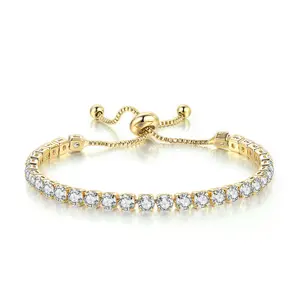 Women's Dainty Crystal Bracelet, 4mm Adjustable Single-Row Full Round Zirconia Elastic Stretch Shiny Chain Costume Jewelry Gift