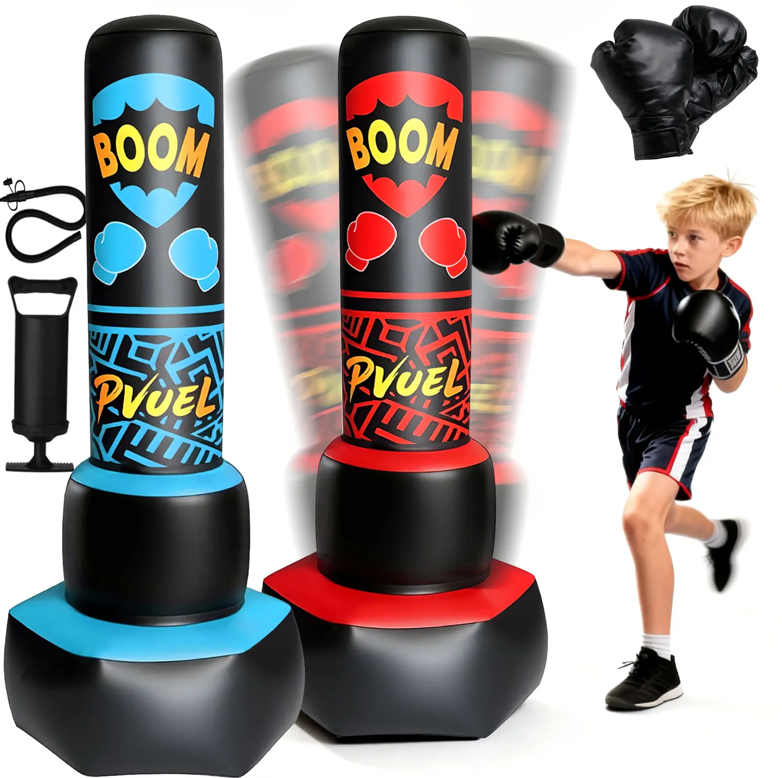 67-Inch Freestanding Punching Bag for Kids & Adults, Tear-Resistant PVC Boxing Set with Gloves & Manual Pump, Boosts Athletic Skills, Easy Setup for Indoor & Outdoor Play, Cool Gifts For Kids, Boys And Girls, Easy Setup & Storage