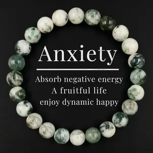 Natural Green Agate Bracelet 8mm Round Beads Crystal Bracelet for Women Men, Anxiety Relief Stones for Grounding & Emotional Balance Jewelry, Gift for Her/Him