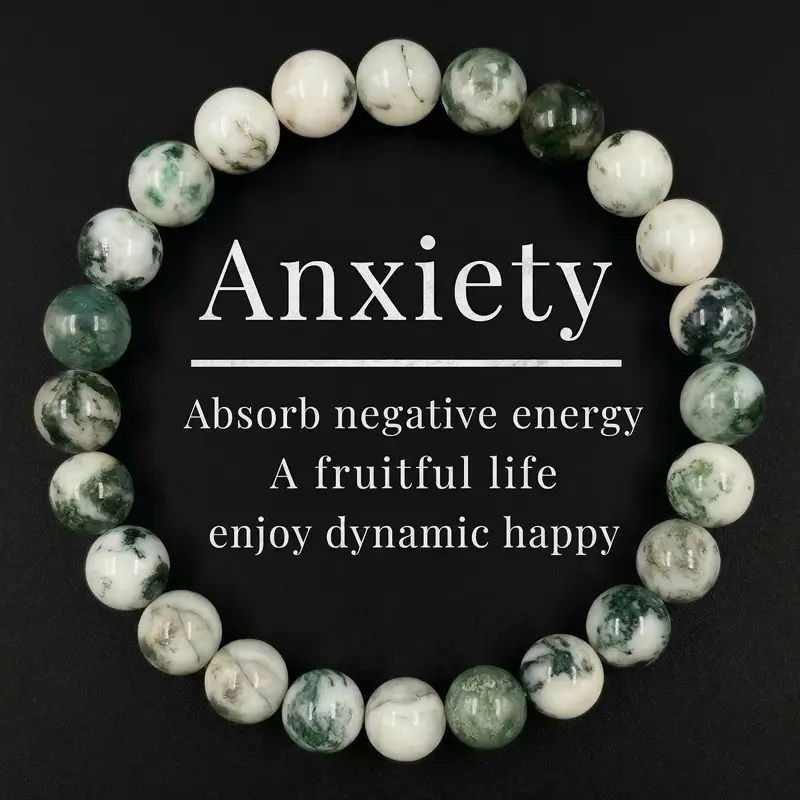 Natural Green Agate Bracelet 8mm Round Beads Crystal Bracelet for Women Men, Anxiety Relief Stones for Grounding & Emotional Balance Jewelry, Gift for Her/Him
