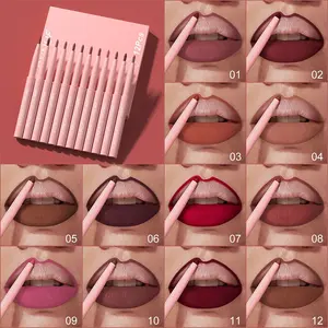DUNUF 12-Piece Velvet Matte Lip Liner Kit, Tapered Tip for Precise Lip Contour, Retractable Design Easy to Control, Ultra-Pigmented Waterproof Smudge-Proof, Multi-Color Optional, Silky Texture Long-Lasting, All Skin Types Makeup Lip Liner