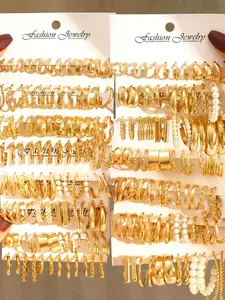 Boho Vintage Elegant Fashion Geometric Flower Pearl Heart Twisted Smooth C-Shaped Earrings Set for Women, Perfect for Parties and Daily Wear