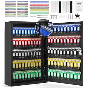 【fathersdaygift】VEVOR 200-Key Cabinet Key Lock Box with Adjustable RacksSecurity Key Storage Box SteelKey Organizer with 200 Colorful Key Tags and 4 Record Cards for SchoolOfficeHotel