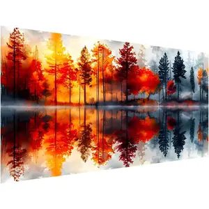 5D Lake & Forest Reflection Large Diamond Art Kit for Adults, 27.5x15.7 Inch Large Landscape Diamond Painting with Numbered Canvas, DIY Full Drill Gem Craft Kits, Serene Gift for Beginners