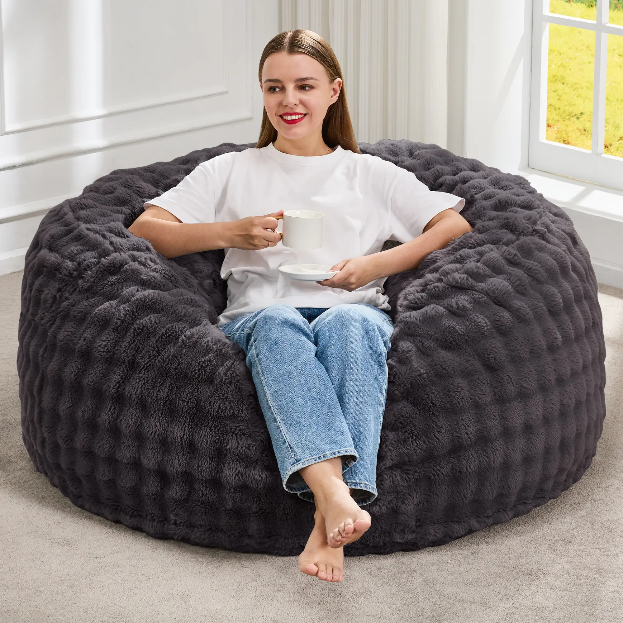 Hobestluk Bean Bag Chairs Beanbag Chair with Filler Adult Bean Bags with Fluffy & Machine Washable Cover, Giant Bean Bag Chairs for Aduts