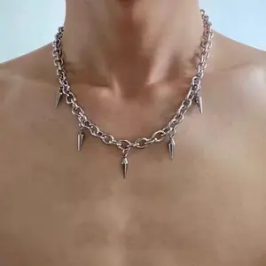 1pc Unique Rivet Cone Pendant Choker Chain Necklace - Trendy Hip-hop Boho Style, Unisex Design for Men and Women - Perfect Gift Idea for Fathers Day or Any Special Occasion