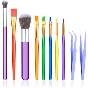 10 Pcs Multicolor Baking Pastry Brush Set Cake Decorating Tools with Elbow and Straight Tweezers for Biscuit Cake Fondant Candy Decorating Supplies