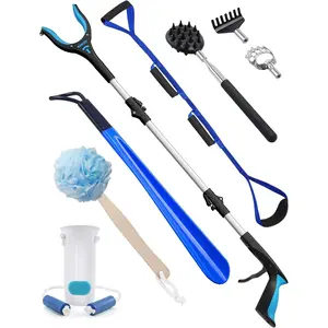 8 in 1 Hip Kit, Seniors Total Hip Replacement After Surgery with 36" Grabber Reacher Tool, Sock Aid Device, Leg Lifter, Long Handle Shoe Horn, Bath Sponge, Telescoping Back Scratcher(Blue)