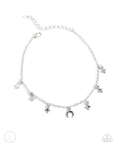 Stargazing Night - Silver Moon and Star Anklet - Paparazzi