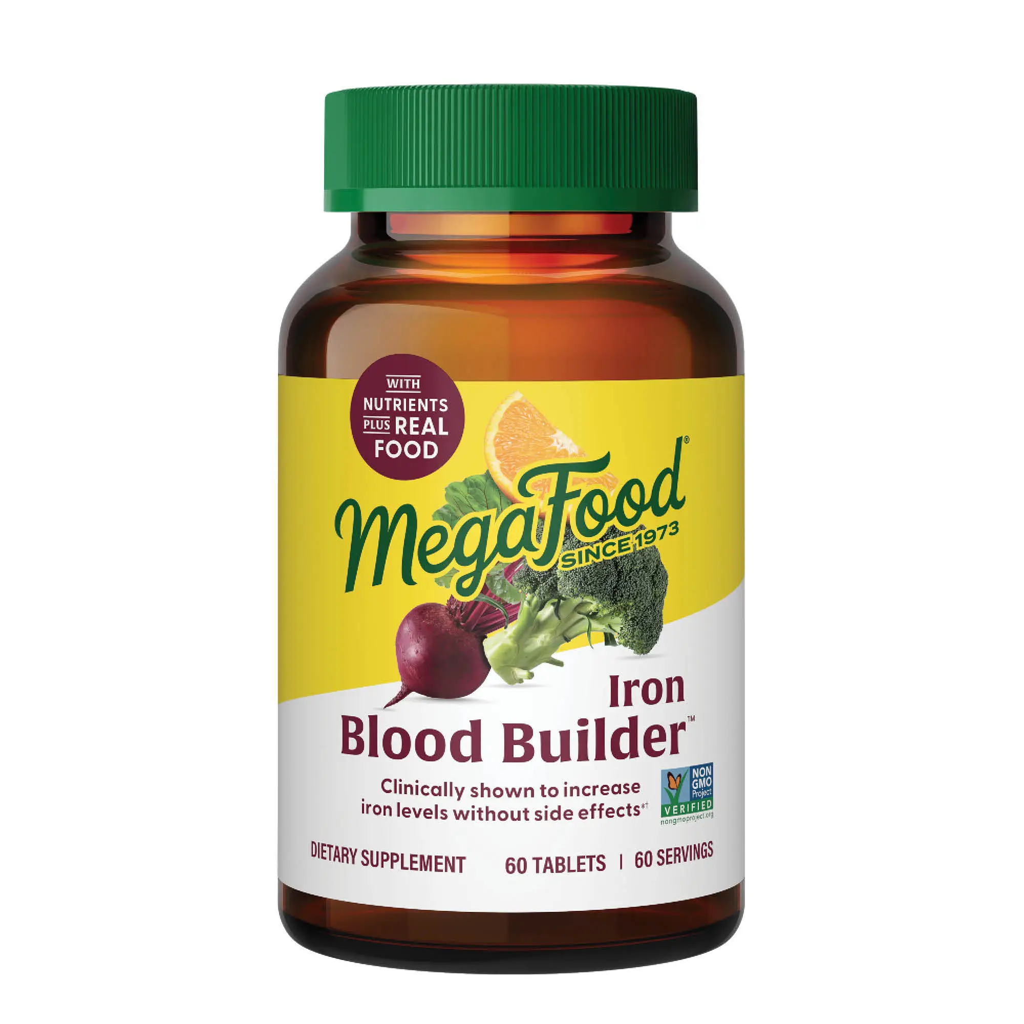 MegaFood Blood Builder Iron Supplement-Clincally Proven to Increase Iron Levels while Gentle on the Stomach. 60 Servings