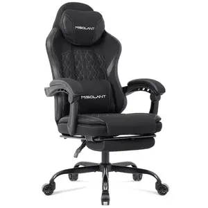 Misolant Fabric Gaming Chair, Massage Gamer Chair with footrest for Adults, High Back Ergonomic Computer Game Chair with Adjustable Headrest and Lumbar Support, 90-155° Recline Free  3012