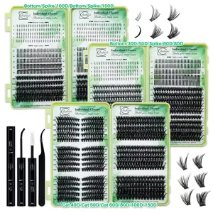 695PCS/650PCS/570PCS Lash Clusters Kit D Curl Bottom/Spikes/Cat/Volume Lashes Book Kit With Bond&Seal Lash Applicator, Perfect For Beginners &Proficient, DIY At Home Easily, Easy Apply For Makeup Daily