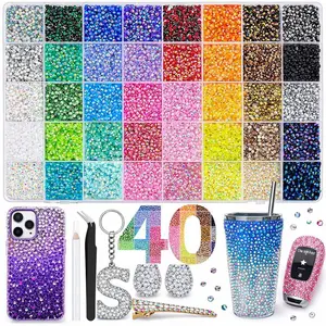 40 Colors  and 40000Pcs  Jelly Rhinestones Synthetic Beads With Kit Tools for Bedazzling  Multicolor Synthetic Beads Resin Flatback  for  Art Bedazzler Kit, for Crafting Book Shoes Nail Art